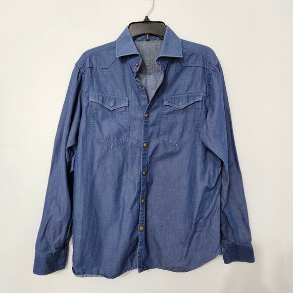 RAW Correctline By G-Star Mens Blue Snap Shirt Chambray Western Casual Barn - Picture 6 of 15